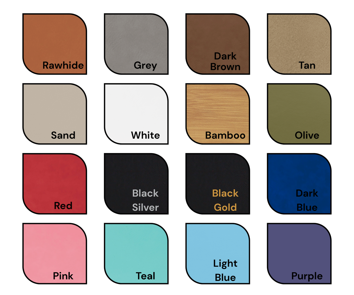 Leatherette patch color options available for custom company hats.
